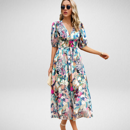 Women's V Neck Flowy Dress Violet
