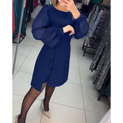 Women's Puff Sleeve Dress with Gathered Cuffs