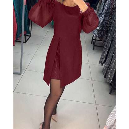 Women's Puff Sleeve Dress with Gathered Cuffs
