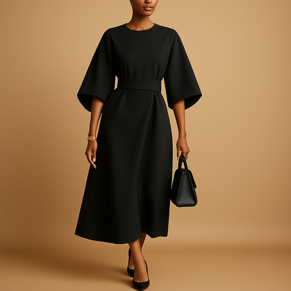 Virella Women's A-Line Midi Dress With Belt - Vonnera