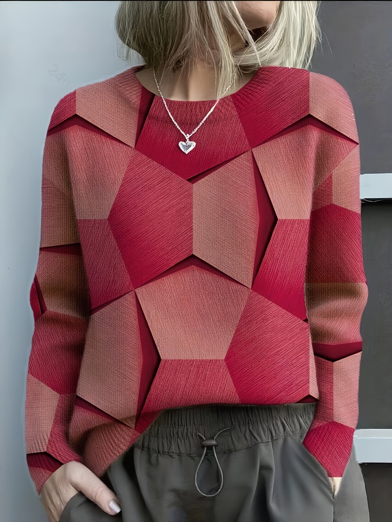 Women's Geometric Pattern Long Sleeve Sweater