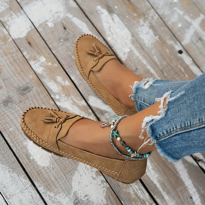 Women's Slip-On Loafers Leather Detail Brown