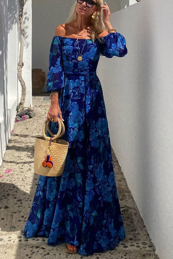 Women's Floral Maxi Dress Off Shoulder Flowy Evening