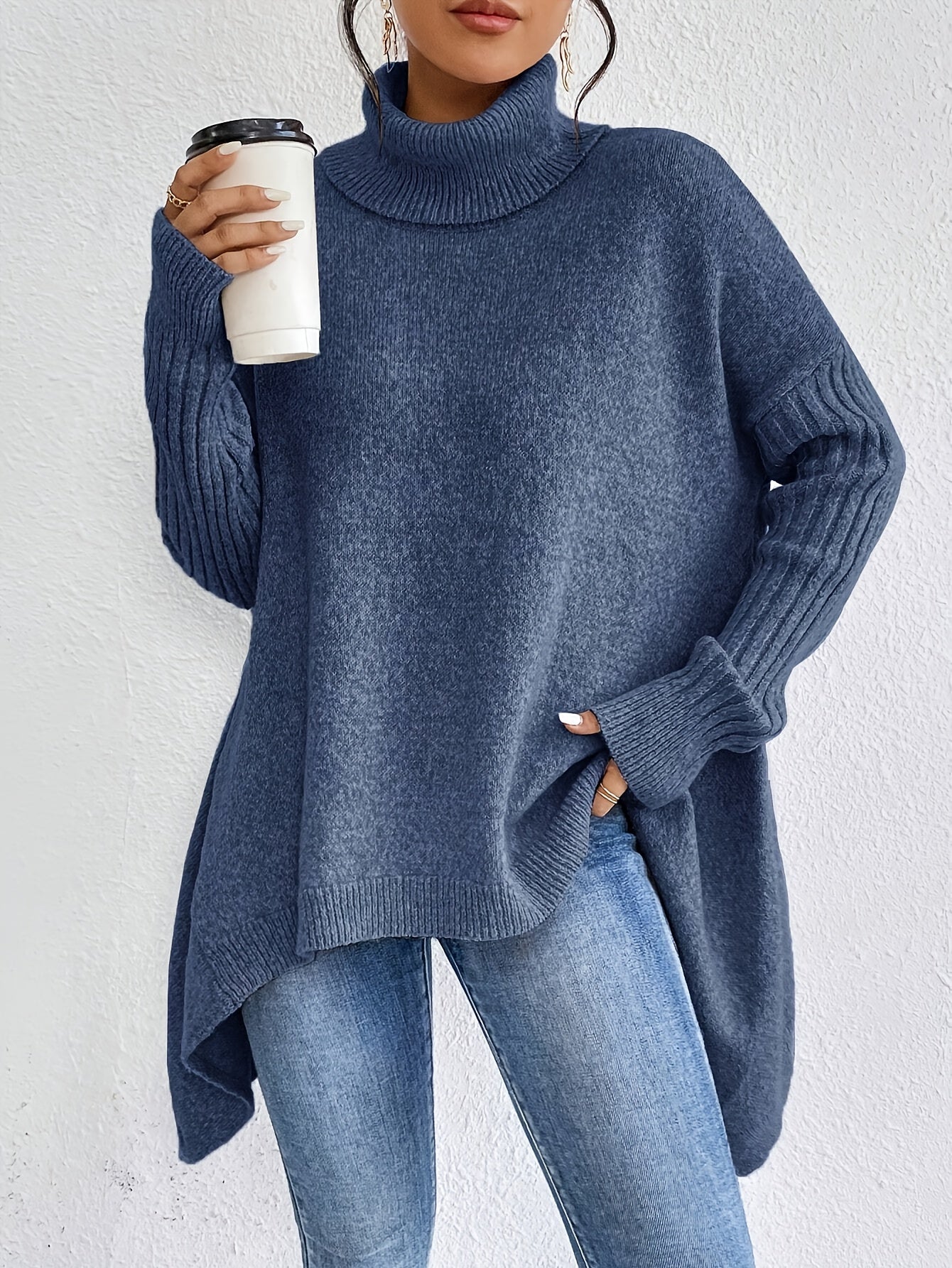 Women's Folded Turtleneck Sweater Loose Fit - Vonnera