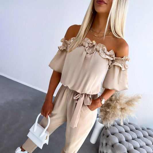 Claire™ | Chic Off Shoulder Frill Tie-Waist Jumpsuit