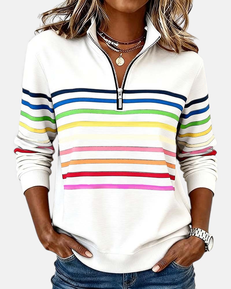 Rainbow Striped Zip Up Sweatshirt