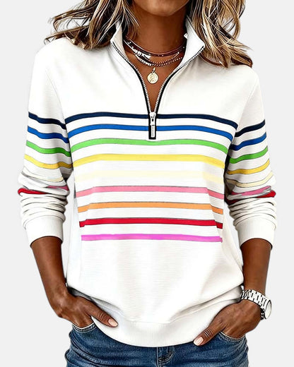 Rainbow Striped Zip Up Sweatshirt