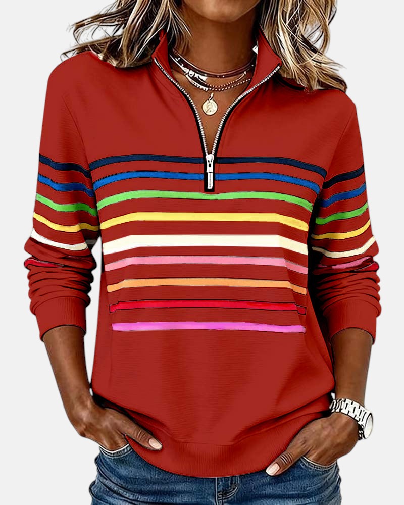 Rainbow Striped Zip Up Sweatshirt
