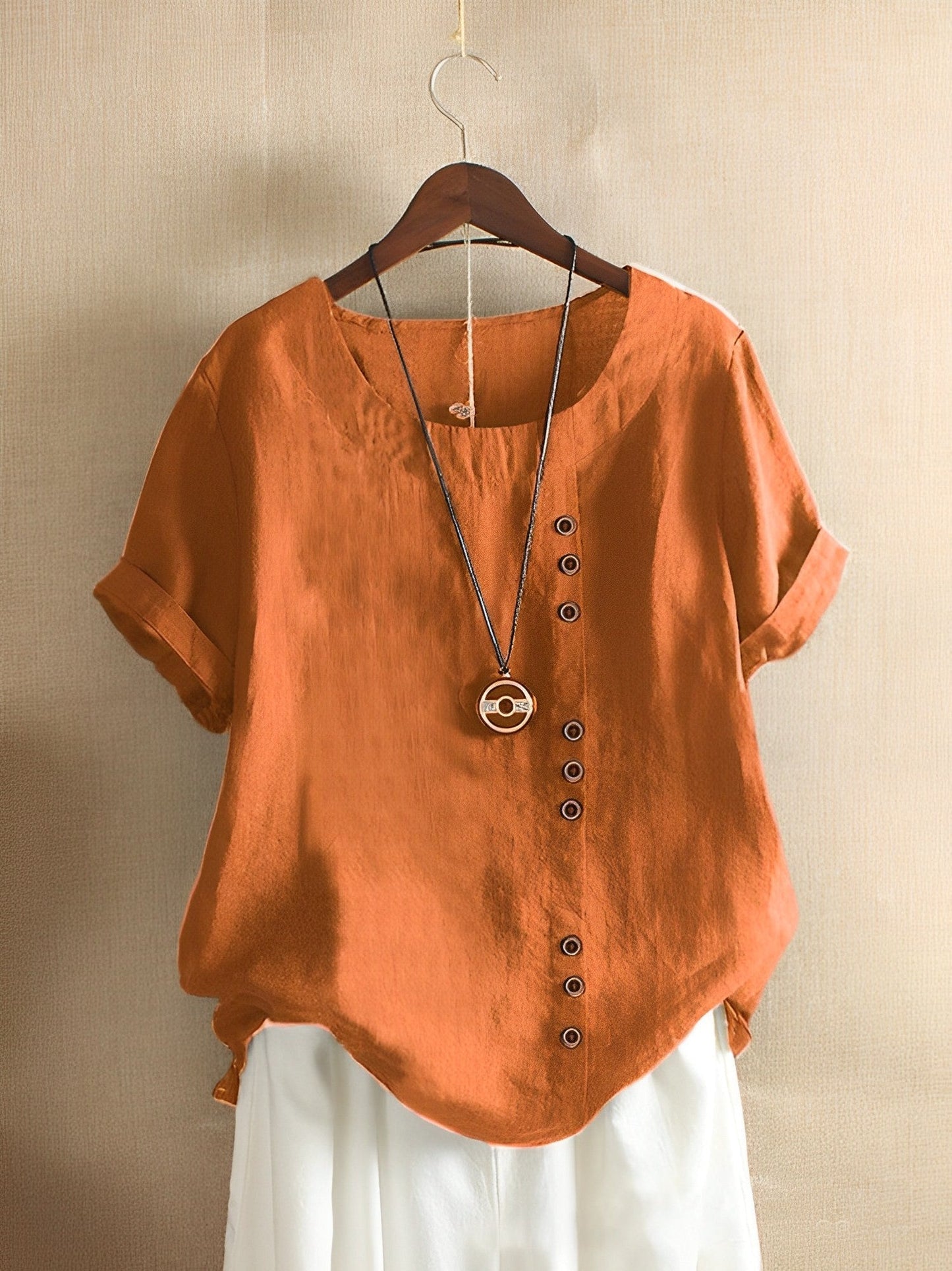 Women's Cotton Linen Blouse Short Sleeve