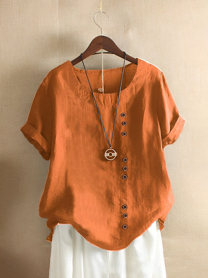 Women's Cotton Linen Blouse Short Sleeve