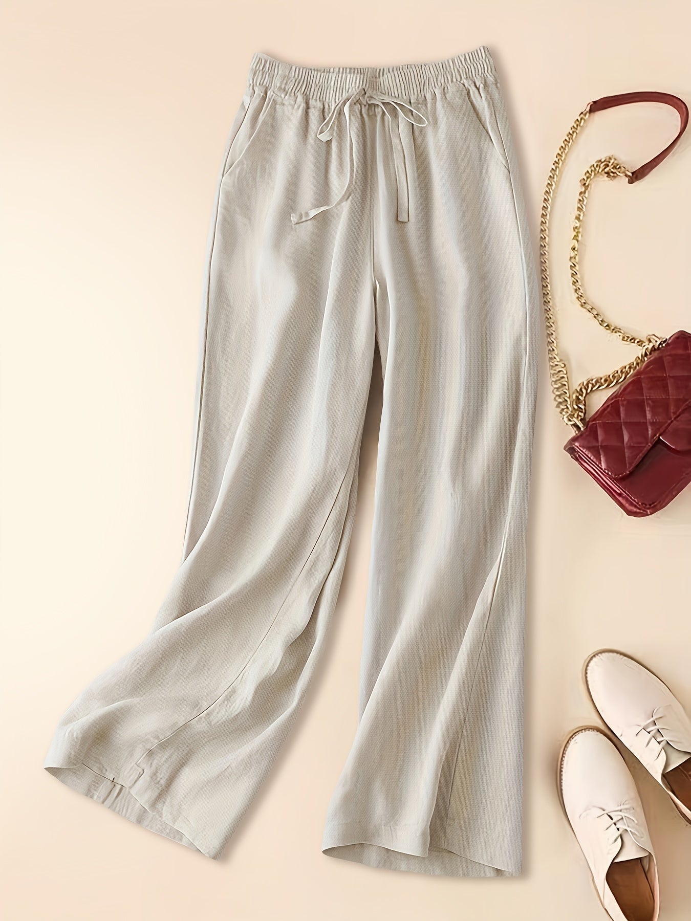 Women's Linen Blend Wide Leg Trousers Lightweight - Vonnera