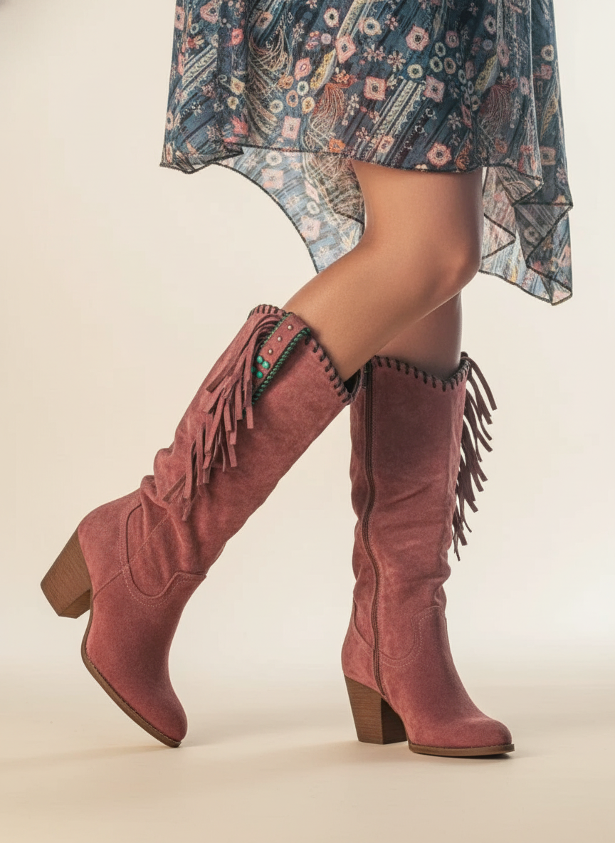 Women's Mid Calf Fringe Boots - Vonnera