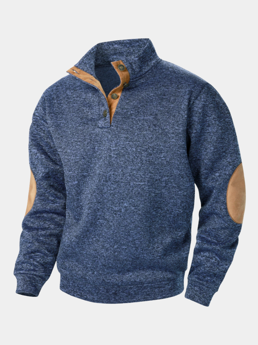 Men's Button Neck Sweatshirt Elbow Patch - Vonnera