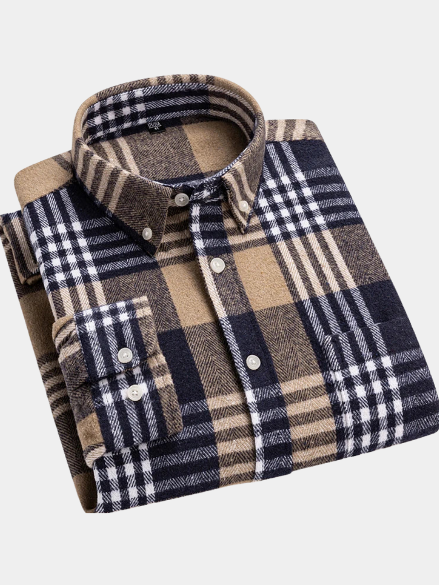 Men's Plaid Long Sleeve Shirt Button Front - Vonnera