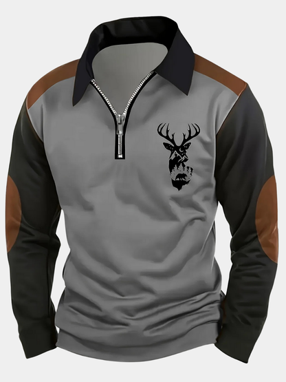 Men's Long Sleeve Polo Shirt Quarter Zip Contrast Panel - Vonnera