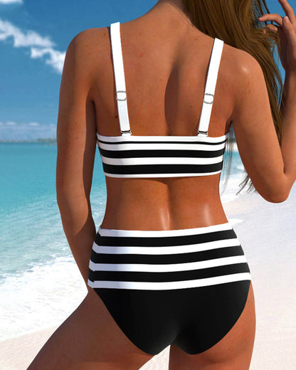 Caroline | Women's High Waist Striped Bikini Set