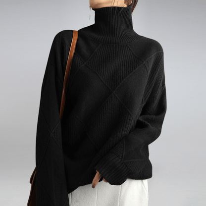 Women's Diamond Knit Sweater Textured Pattern