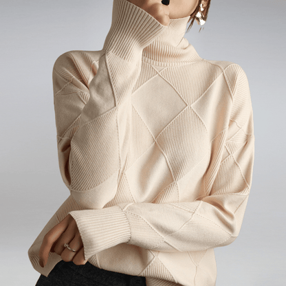 Women's Diamond Knit Sweater Textured Pattern