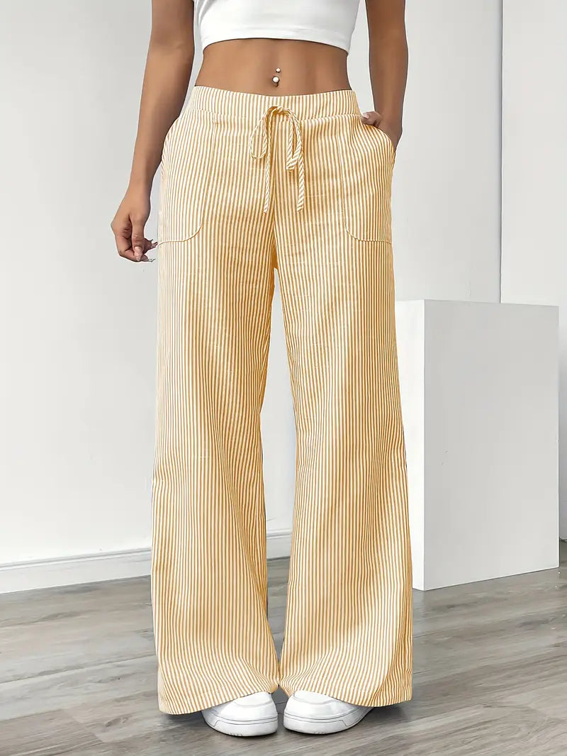 Women's High Waisted Wide Leg Striped Trousers - Vonnera