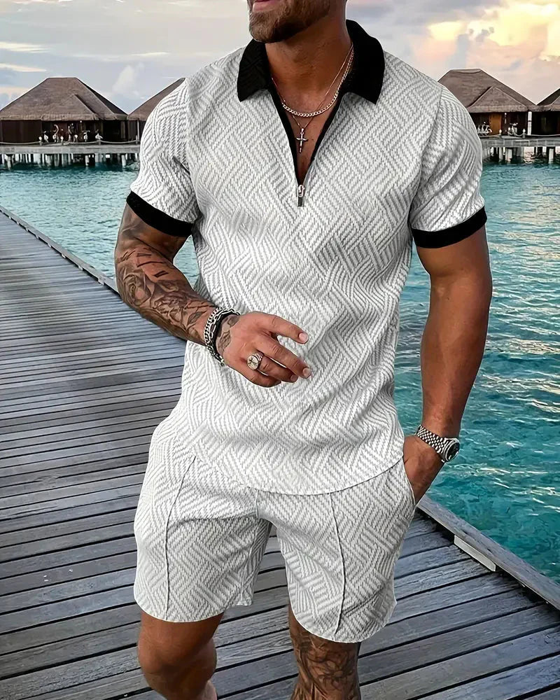 Men's Summer Tracksuit Zipper Collar Casual