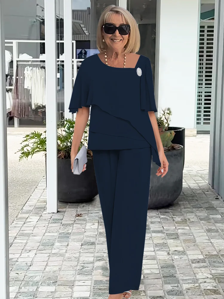 Women's Two Piece Set Overlay Wide Leg Pants