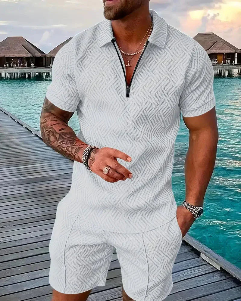 Men's Summer Tracksuit Zipper Collar Casual