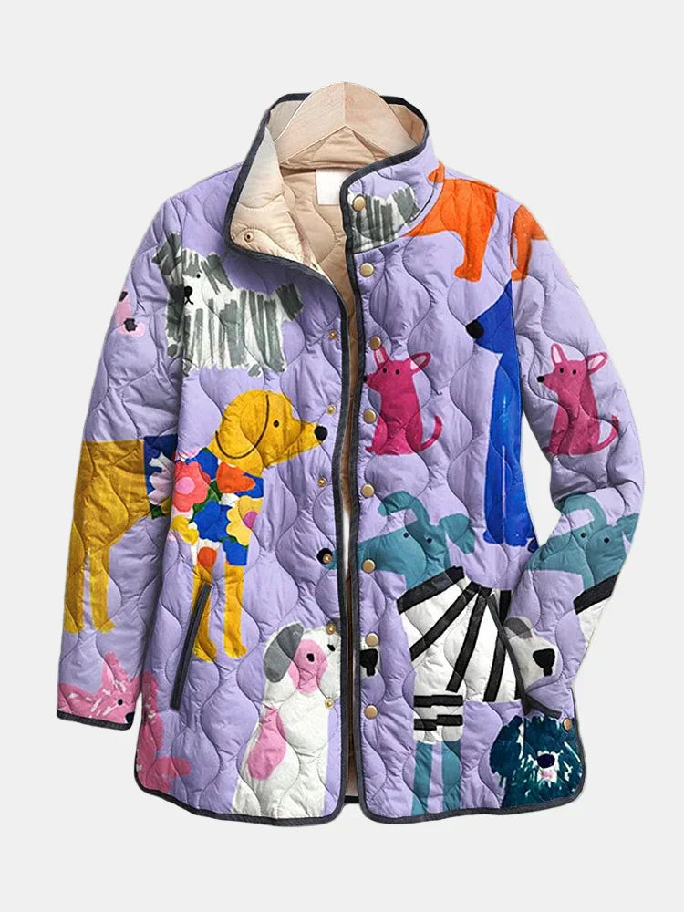 Women's Quilted Jacket Animal Print Patchwork - Vonnera