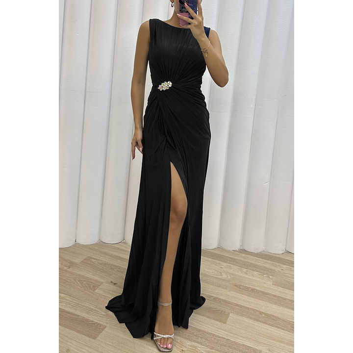 Women's Pleated Maxi Dress Evening Wear