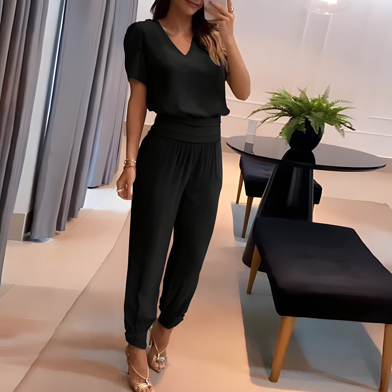 Women's Printed V-Neck Set