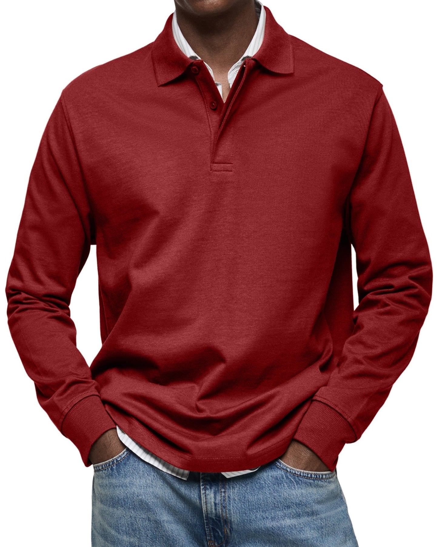 Men's Long Sleeve Polo Shirt Classic Collar