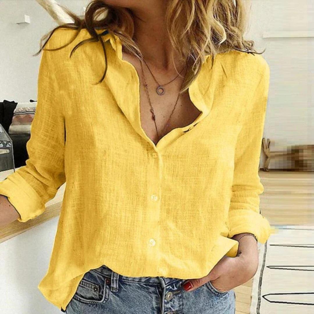 Women's Button Down Cotton Blouse Shirt - Vonnera