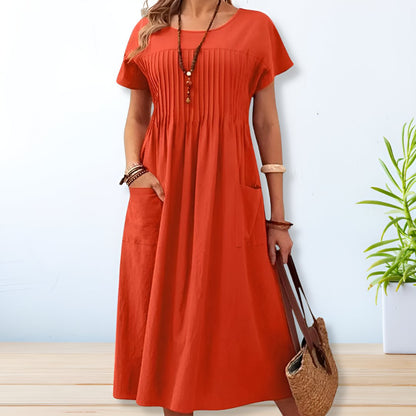 Women's Short Sleeve Pleated Dress
