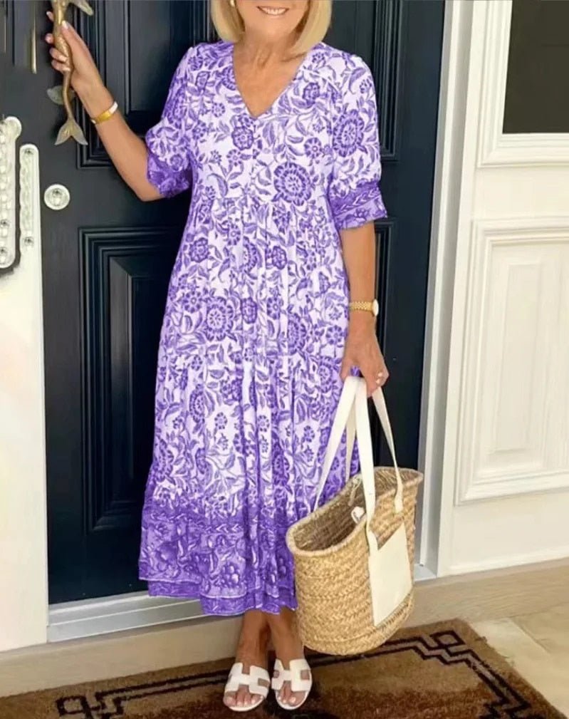 Image of Amanda | Women's V-Neck Floral Midi Dress