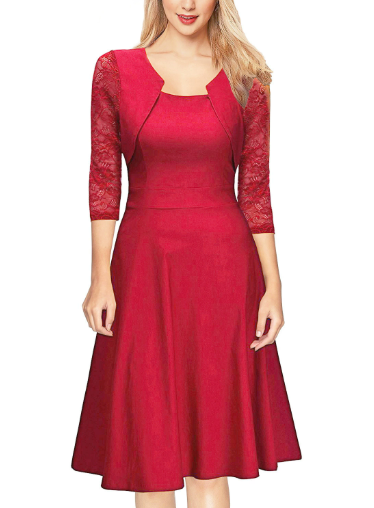 Women's A-Line Midi Dress with Bolero Jacket - VibreMode