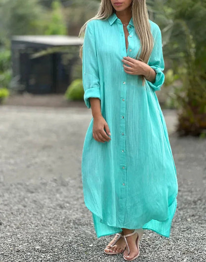 Women's Maxi Shirt Dress Button-Down Amber - Vonnera