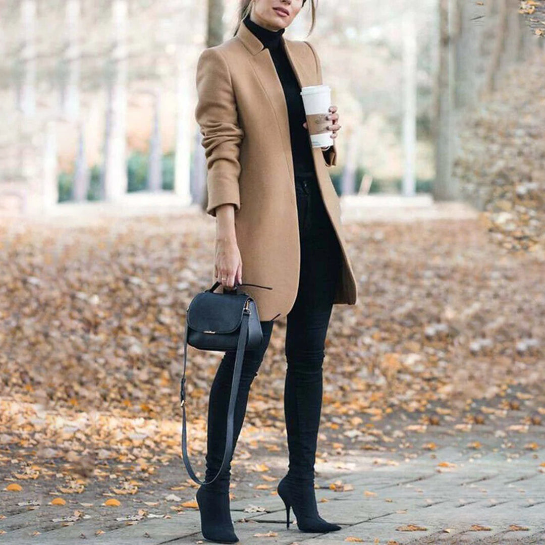 Women's Long Open Front Wool Coat - Vonnera
