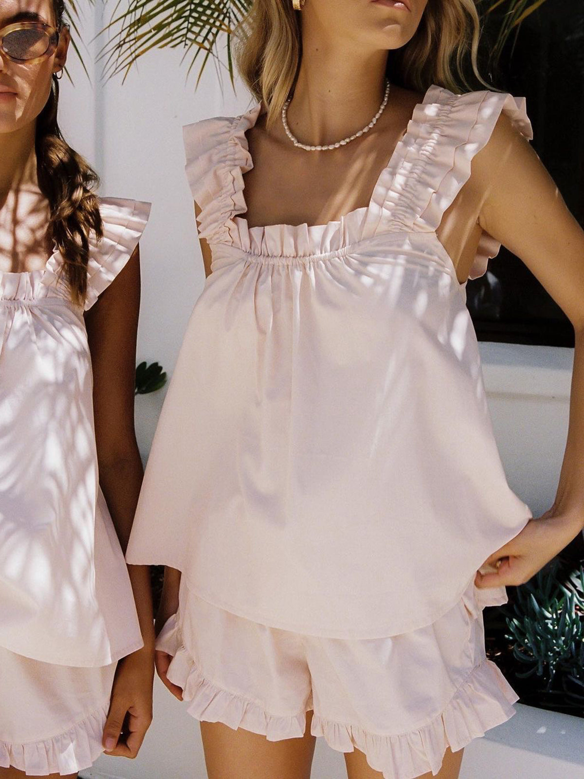 Image of Angie | Women's Ruffle Top Shorts Set