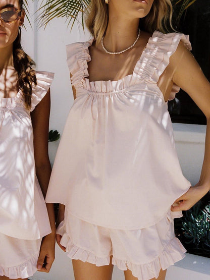 Image of Angie | Women's Ruffle Top Shorts Set