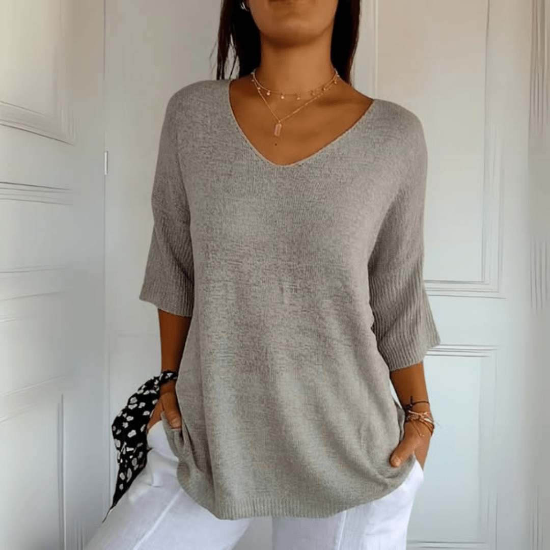 Women's V-Neck Sweater Three-Quarter Sleeves