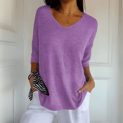 Women's V-Neck Sweater Three-Quarter Sleeves