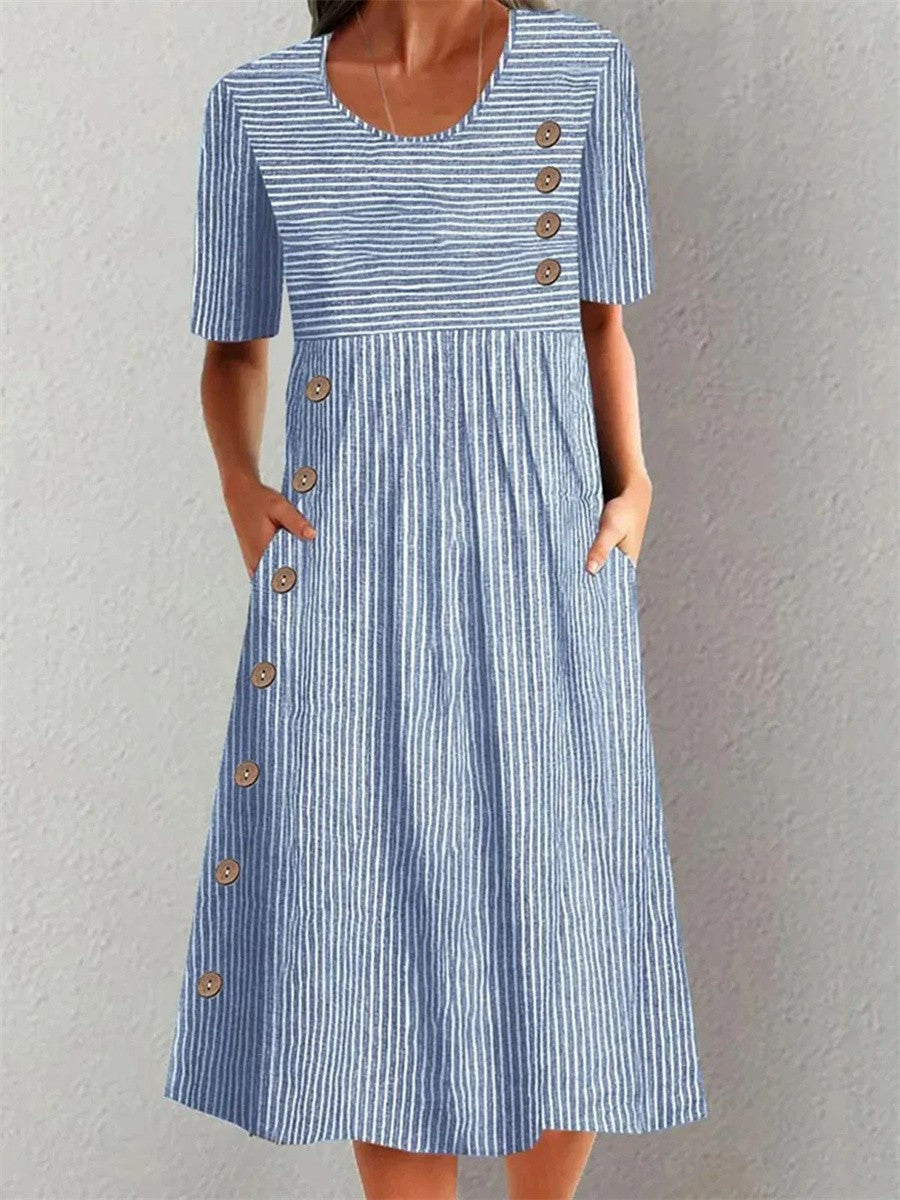 Women's A-Line Midi Dress Button-Down Style - Vonnera