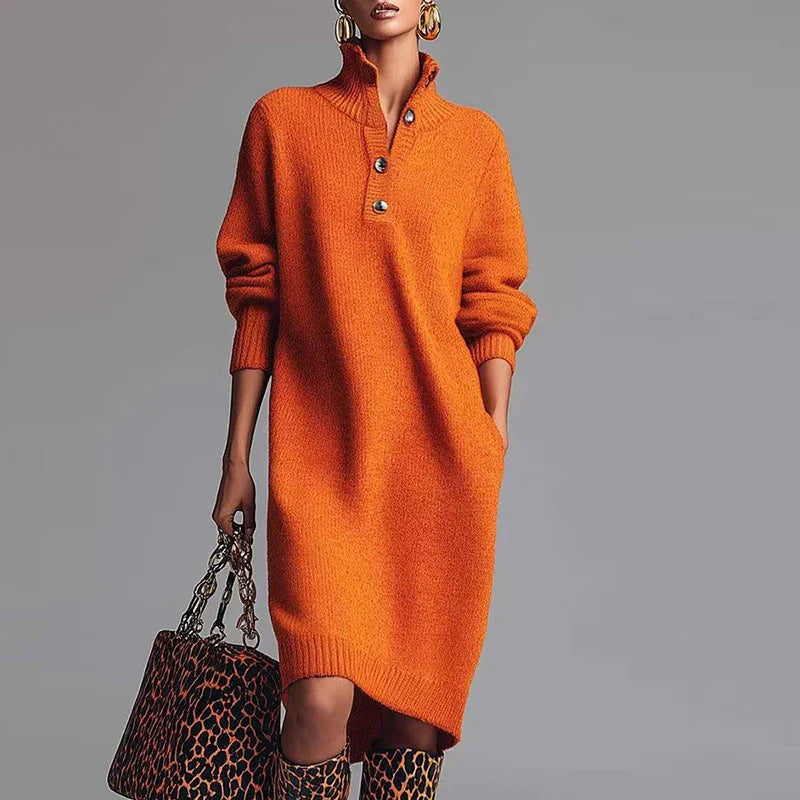 Women's High Neck Midi Sweater Dress - VibreMode