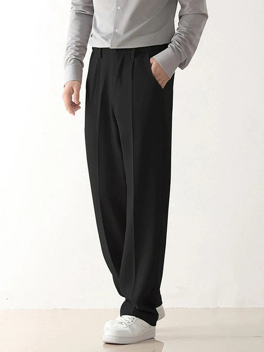 Men's Wide Leg Dress Pants Wool Black - Vonnera