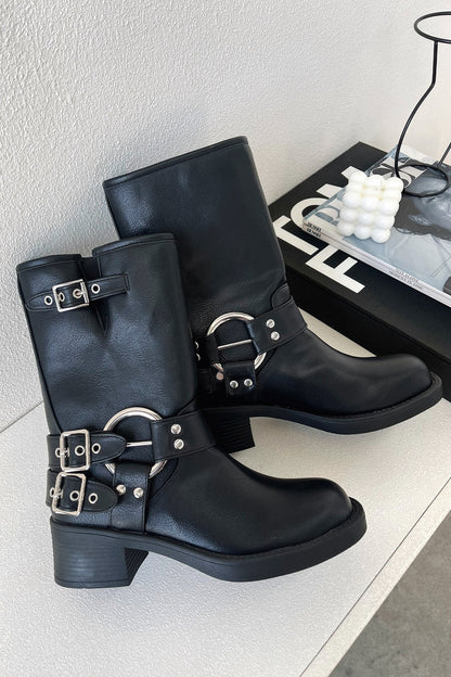 Women's Ankle Boots Block Heel Buckle Strap - Vonnera