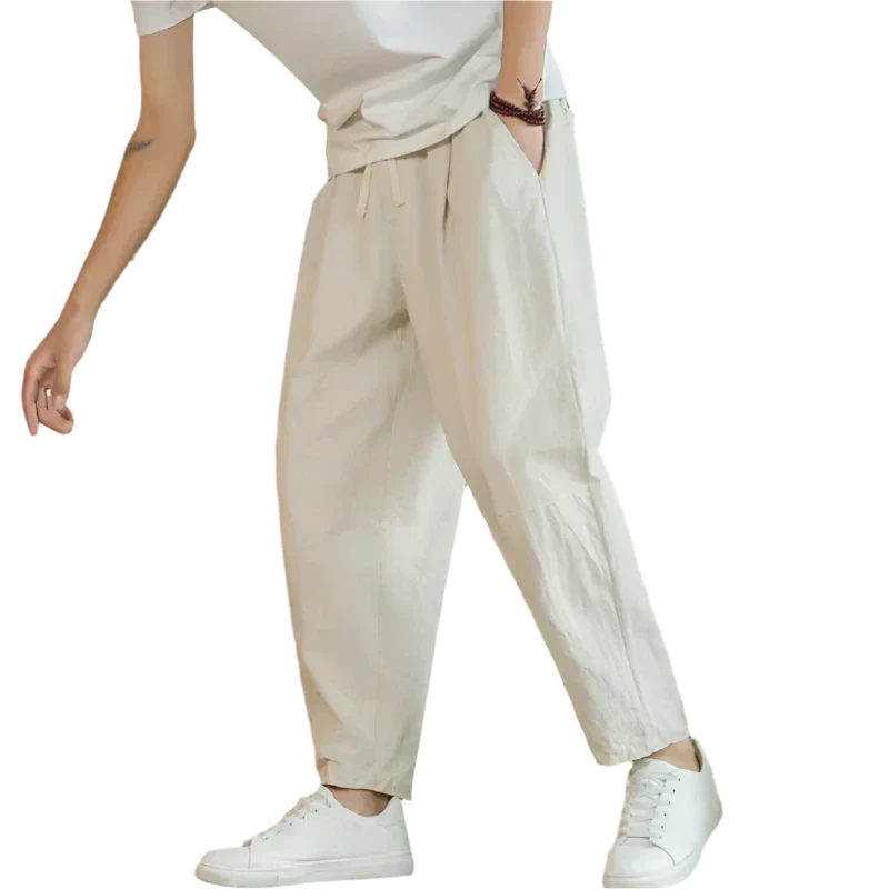 Men's Drawstring Cropped Pants Loose Fit Cotton - VibreMode