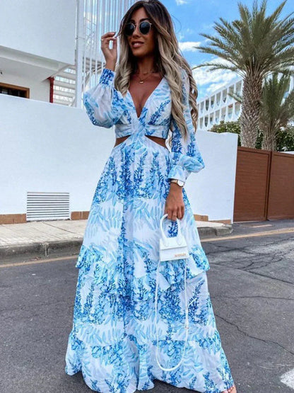 Women's Long Sleeve Cutout Maxi Dress - Vonnera