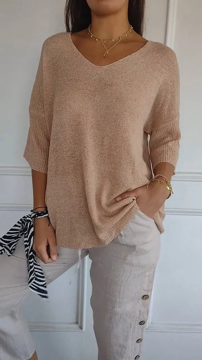 Image of Ashley | Women's Oversized Knit V-Neck Top
