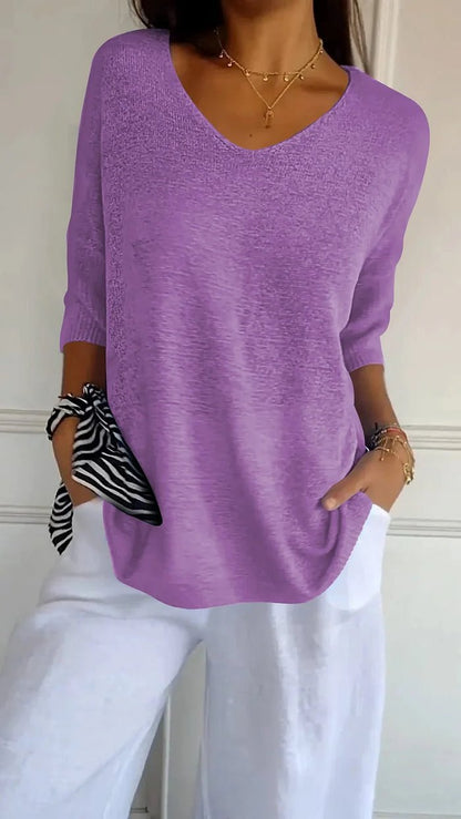Image of Ashley | Women's Oversized Knit V-Neck Top