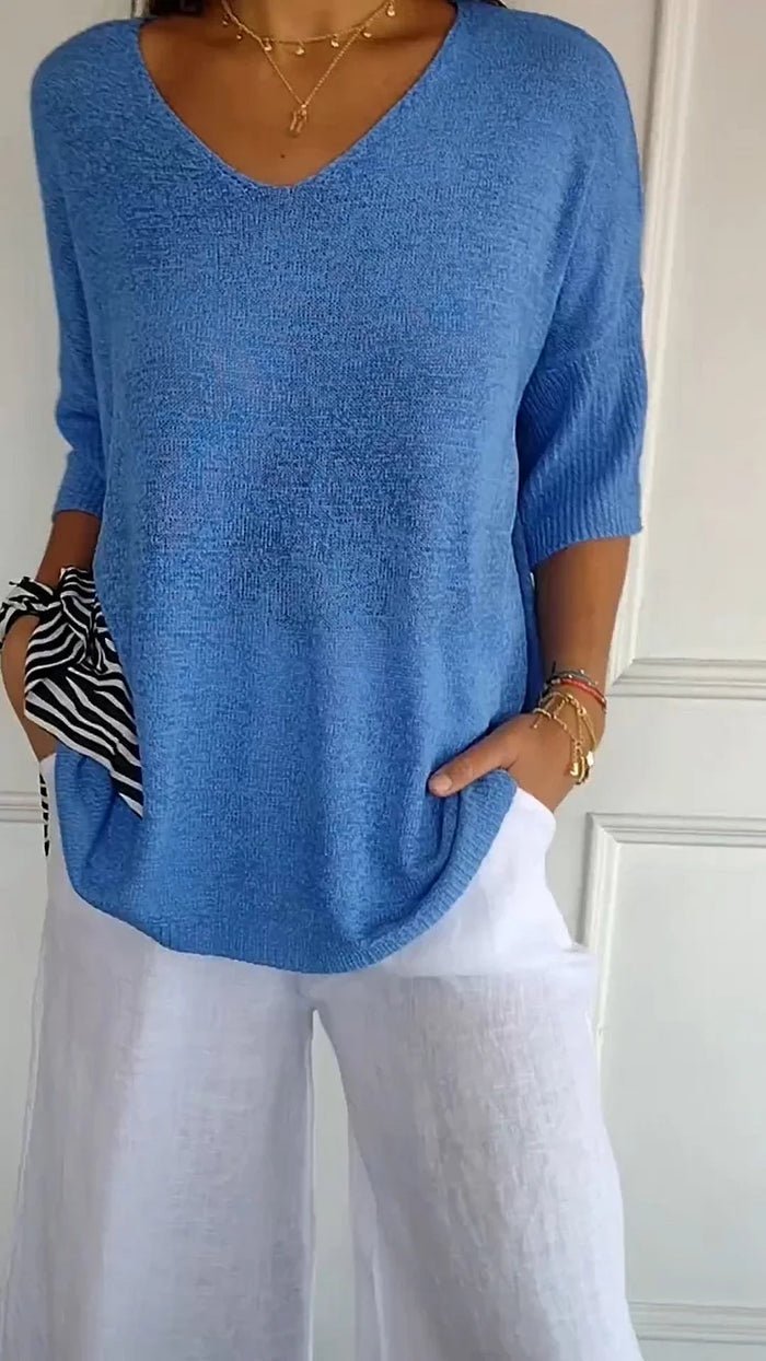 Image of Ashley | Women's Oversized Knit V-Neck Top