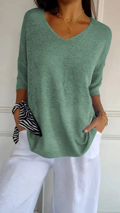 Image of Ashley | Women's Oversized Knit V-Neck Top
